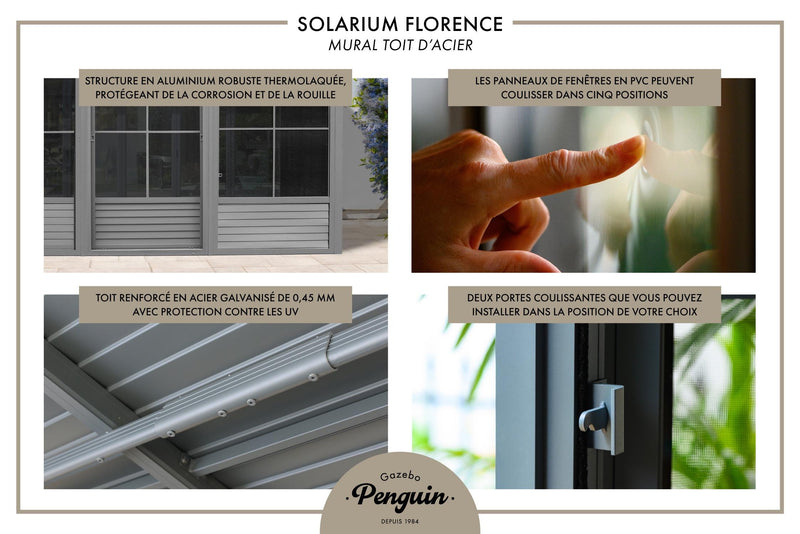 Gazebo Penguin Florence - Solarium mural 10x12 Toit d'acier