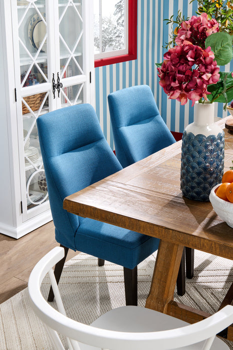 Chaise de salle à manger Gabi en tissu d’apparence lin - bleue