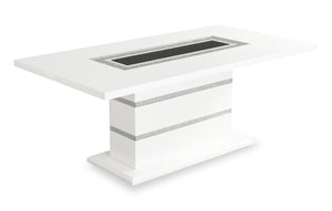 Table de salle à manger somptueuse Garbo de 78,75 po (L) avec incrustation de verre et base piédestal - blanche