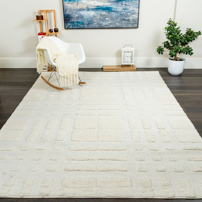 Carpette à poil long Lola crème à motif écossais - 6 pi 7 po x 9 pi 6 po