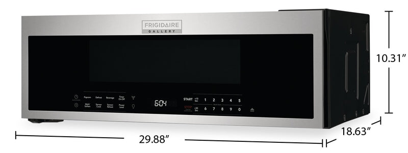 Four à micro-ondes à hotte intégrée Frigidaire Gallery de 1,2 pi³ avec conception à profil bas et cuisson par capteur - acier inoxydable Smudge-ProofMD - GMOS1266AF