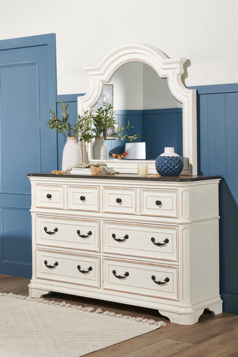 Miroir de commode de chambre à coucher Grace - blanc antique