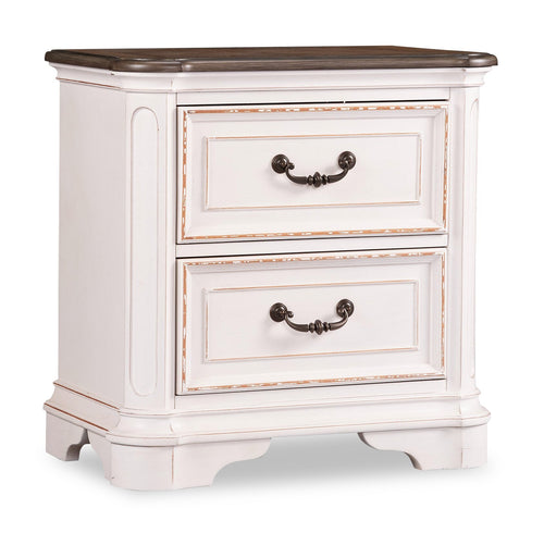 Table de nuit Grace de 28 po (L) x 28 po (H) à 2 tiroirs avec ports USB intégrés - blanc antique