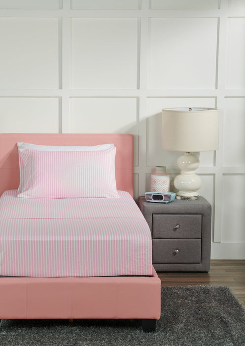 Ensemble de draps Hallie de 4 pièces rayés en coton pour lit double - rose