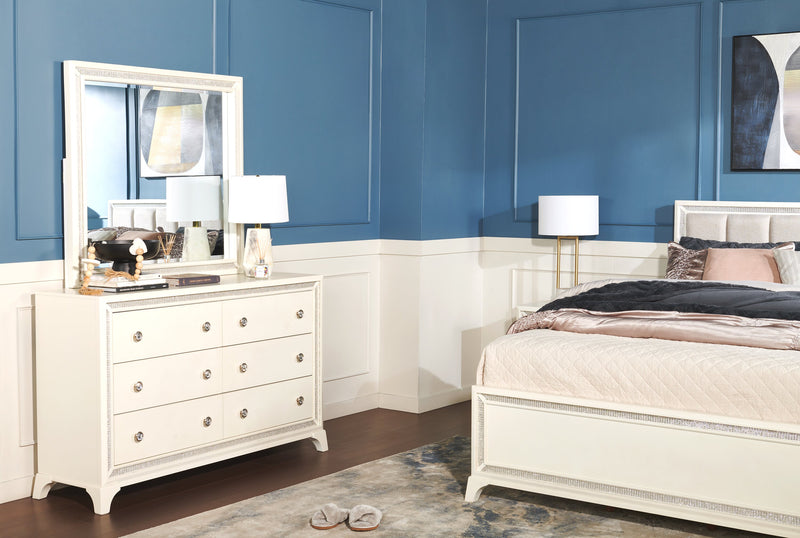 Miroir de commode de chambre à coucher somptueux Halo avec éclairage à DEL - blanc