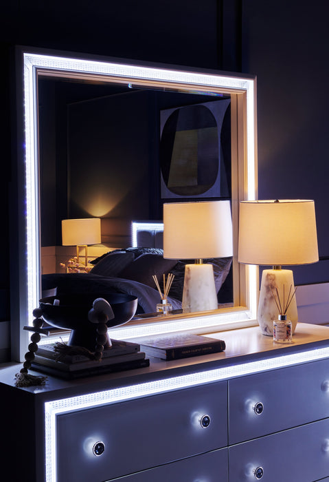 Miroir de commode de chambre à coucher somptueux Halo avec éclairage à DEL - blanc