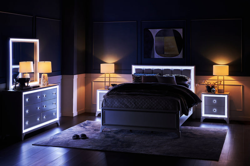Miroir de commode de chambre à coucher somptueux Halo avec éclairage à DEL - blanc