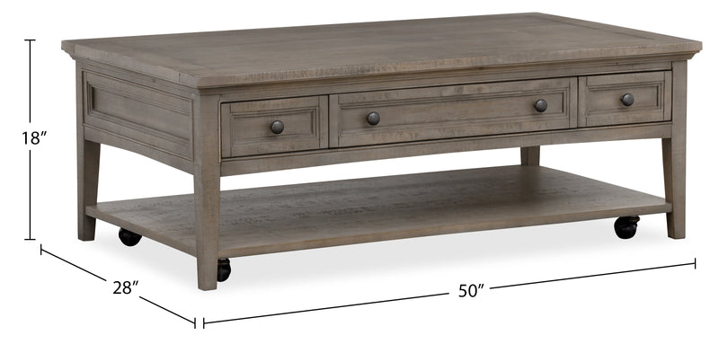 Table à café traditionnelle Hanson de 50 po en pin - gris tourterelle