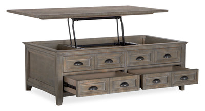 Hanson 50” Traditional Pine Lift Top Coffee Table with Storage and Casters - Dovetail Grey | Table à café traditionnelle Hanson de 50 po en pin avec dessus relevable - gris tourterelle