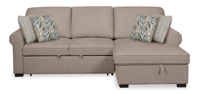 Scott Living Haven 2-Piece Right-Facing Chenille Fabric Sleeper Sectional with Storage Chaise - Taupe | Sofa-lit sectionnel de droite Haven de Scott Living 2 pièces en tissu de chenille avec fauteuil long de rangement - taupe