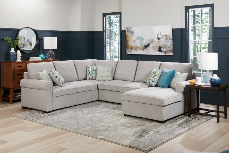 Sofa-lit sectionnel de droite Haven de Scott Living 3 pièces en tissu de chenille avec fauteuil long de rangement - gris
