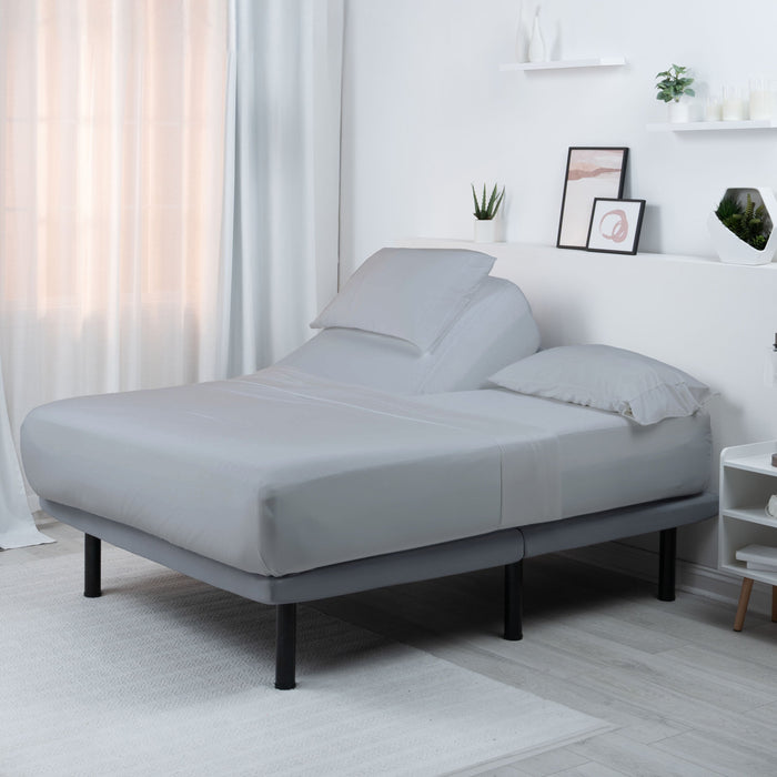 Ensemble de draps Hyper-CottonMC de BEDGEAR 5 pièces pour très grand lit divisé – gris clair