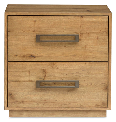  Table de nuit Henri de Scott Living de 26 po (L) x 26 po (H) en bois à 2 tiroirs avec ports USB - brune