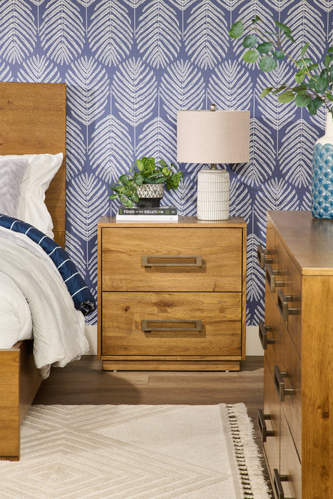 Table de nuit Henri de Scott Living de 26 po (L) x 26 po (H) en bois à 2 tiroirs avec ports USB - brune