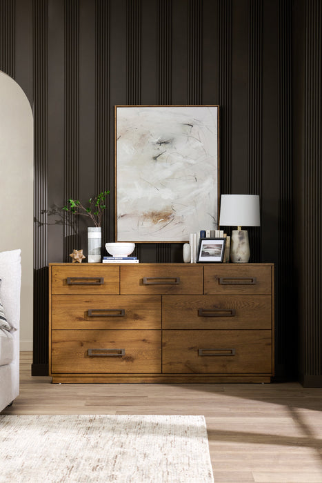 Commode Henri de Scott Living de 64 po (L) x 34 po (H) à 7 tiroirs en bois pour la chambre à coucher - brune