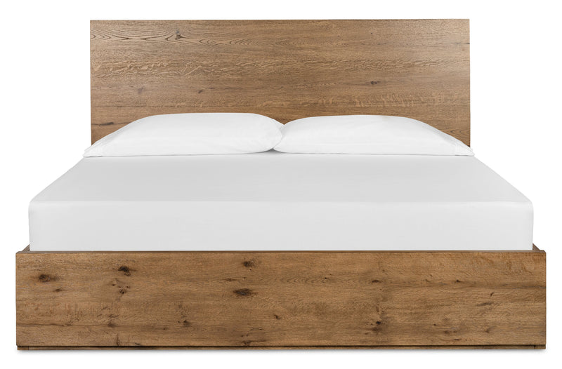 Lit à panneaux Henri de Scott Living en bois avec tête de lit et cadre de lit, brun - format très grand lit