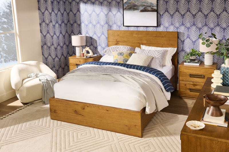 Lit à panneaux Henri de Scott Living en bois avec tête de lit et cadre de lit, brun - format grand lit