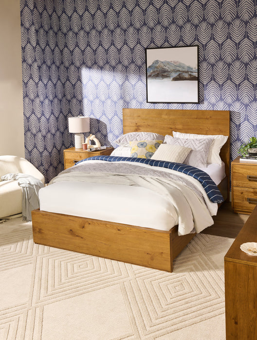 Lit à panneaux Henri de Scott Living en bois avec tête de lit et cadre de lit, brun - format grand lit