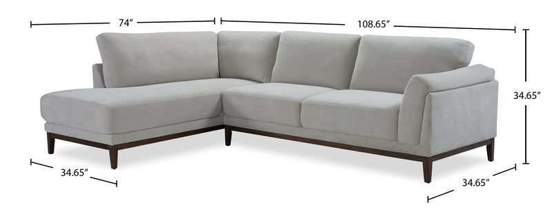 Sofa sectionnel de gauche Horizon 2 pièces en tissu avec base et pattes en bois - gris
