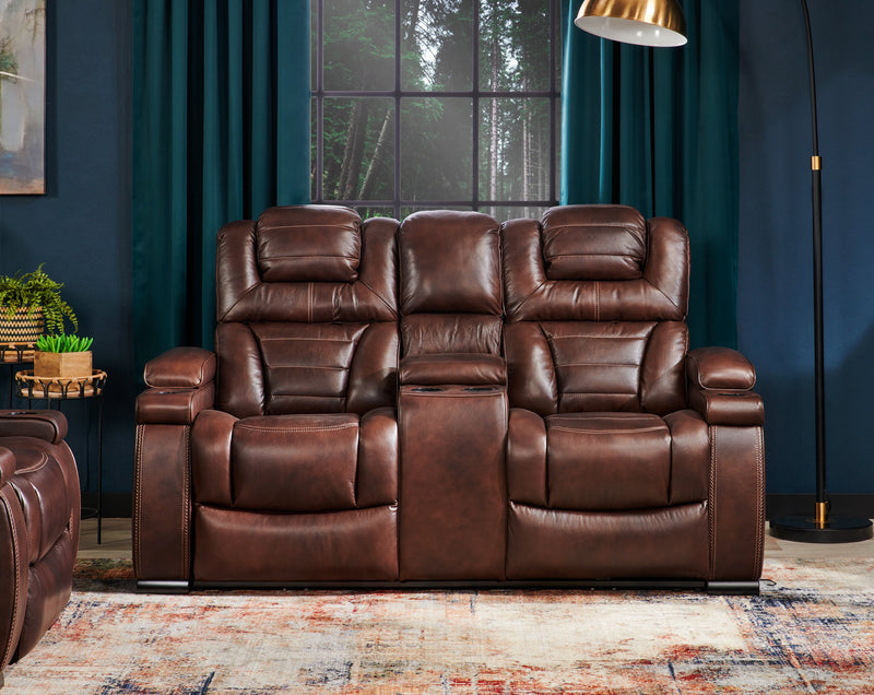Fauteuil à inclinaison électrique Hugo de 37 po en cuir véritable avec appuie-tête électrique et deux porte-gobelets - brun