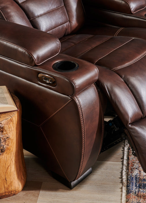 Fauteuil à inclinaison électrique Hugo de 37 po en cuir véritable avec appuie-tête électrique et deux porte-gobelets - brun
