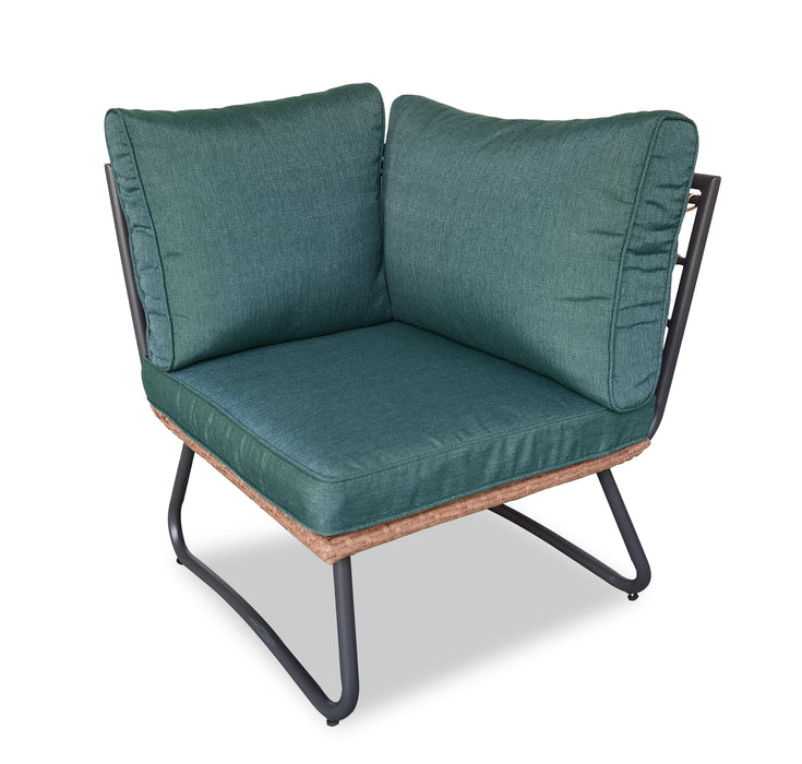 Sofa sectionnel Ibiza de Kort & Co. 6 pièces pour la terrasse à l’extérieur avec sofa sectionnel 4 pièces et 2 tables - osier en résine tressé à la main, résistant aux rayons UV et aux intempéries - gris foncé, naturel et vert