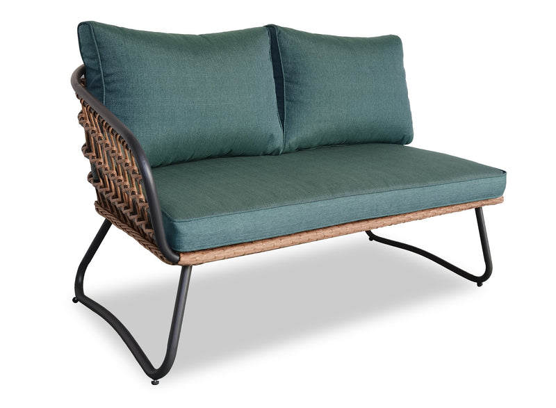 Sofa sectionnel Ibiza de Kort & Co. 6 pièces pour la terrasse à l’extérieur avec sofa sectionnel 4 pièces et 2 tables - osier en résine tressé à la main, résistant aux rayons UV et aux intempéries - gris foncé, naturel et vert