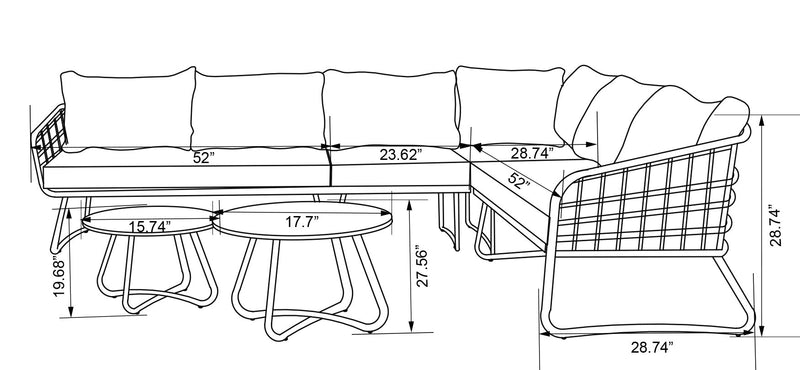 Sofa sectionnel Ibiza de Kort & Co. 6 pièces pour la terrasse à l’extérieur avec sofa sectionnel 4 pièces et 2 tables - osier en résine tressé à la main, résistant aux rayons UV et aux intempéries - gris foncé, naturel et vert