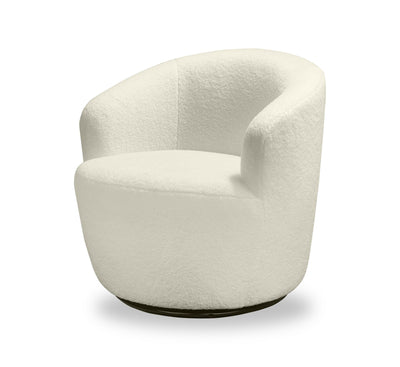 Ivie 28.7" Chenille Boucle Fabric Curved Swivel Accent Chair - White | Fauteuil d’appoint pivotant courbé Ivie de 28,7 po en tissu de chenille bouclé - blanc