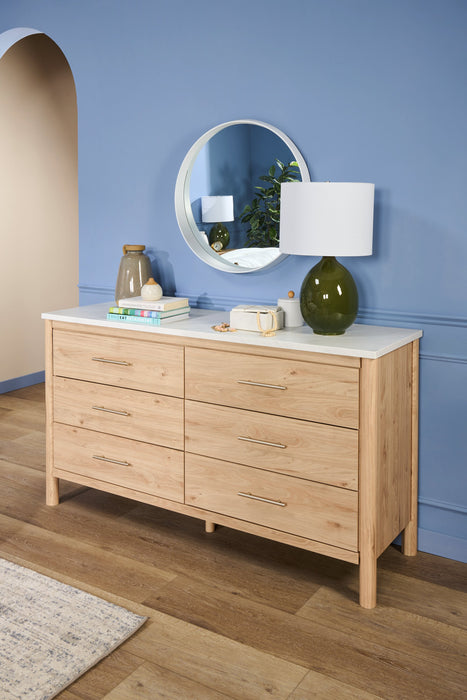 Commode Jolie de 63,5 po (L) x 35 po (H) à 6 tiroirs pour la chambre à coucher - naturelle