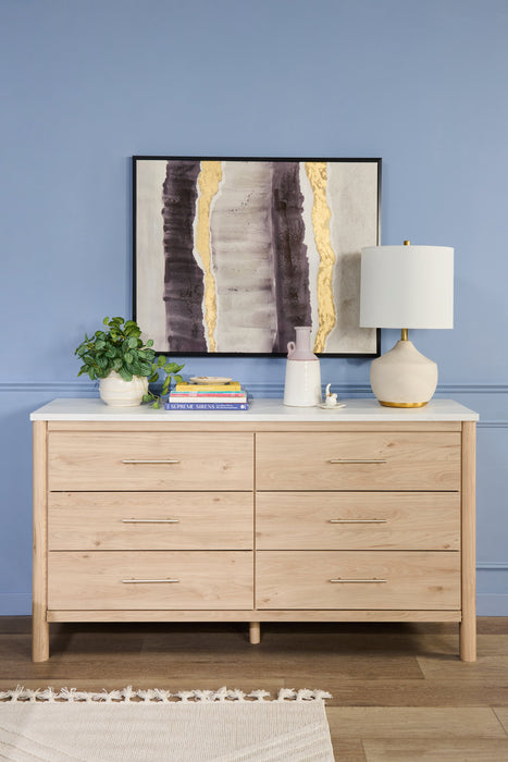 Commode Jolie de 63,5 po (L) x 35 po (H) à 6 tiroirs pour la chambre à coucher - naturelle