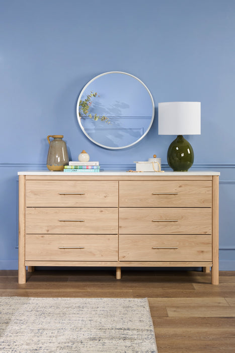 Commode Jolie de 63,5 po (L) x 35 po (H) à 6 tiroirs pour la chambre à coucher - naturelle