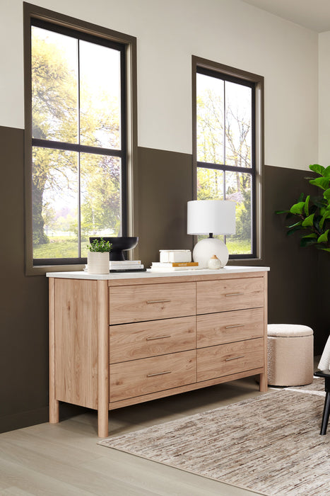 Commode Jolie de 63,5 po (L) x 35 po (H) à 6 tiroirs pour la chambre à coucher - naturelle