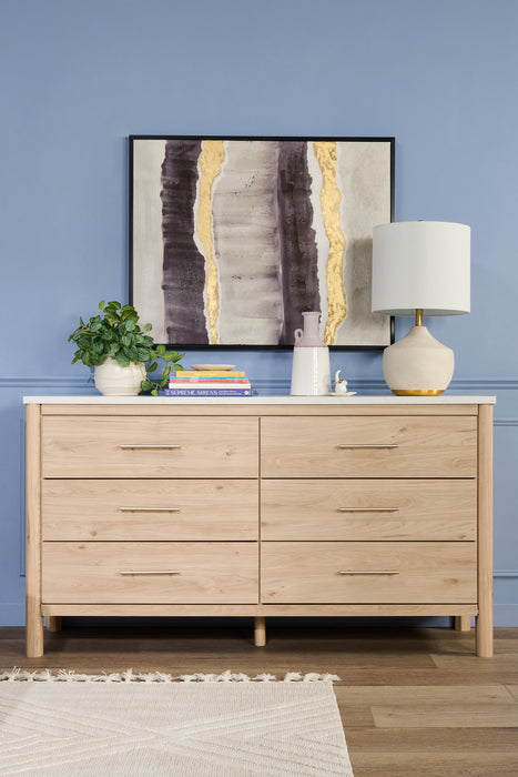 Commode Jolie de 63,5 po (L) x 35 po (H) à 6 tiroirs pour la chambre à coucher - naturelle