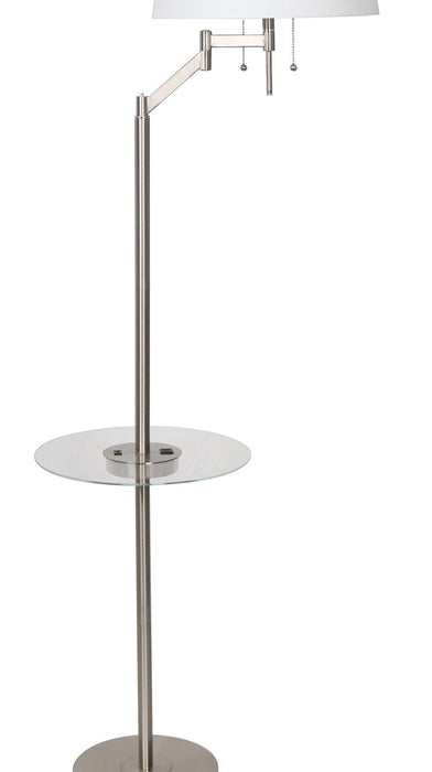 Lampe à pied Joss de Kort & Co. de 61 po acier brossé avec recharge USB et table d’appoint intégrée