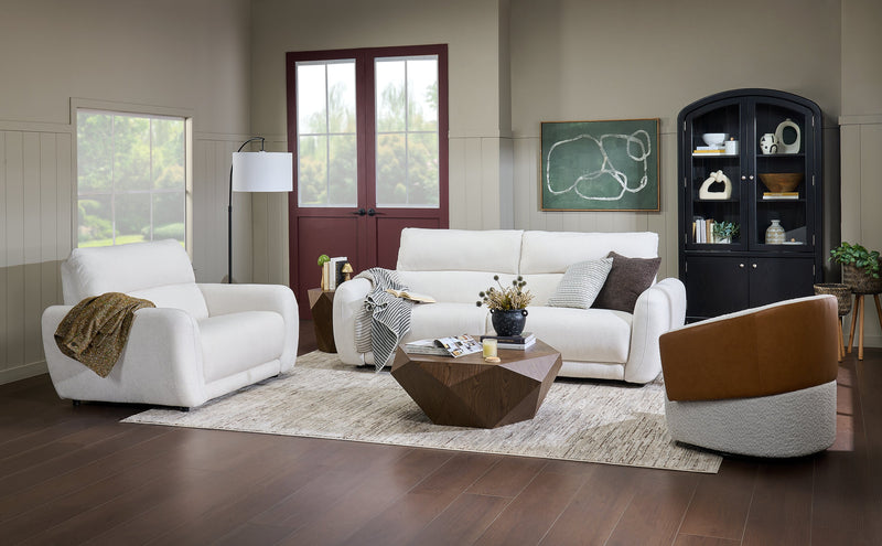 Sofa à inclinaison électrique Kailyn de Cindy Crawford Home de 92 po en tissu avec appuie-têtes électriques- beige 