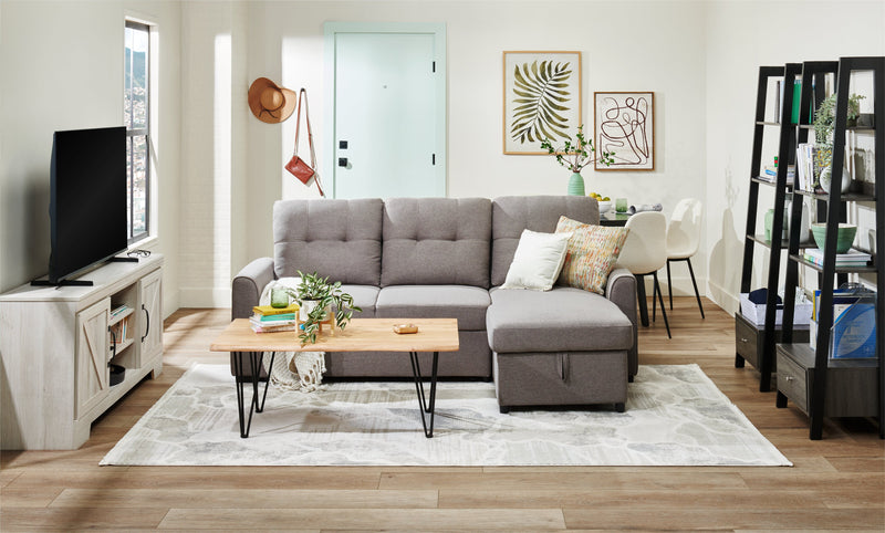 Table à café rustique Kaleb de 45 po - brune et noire avec pattes en métal