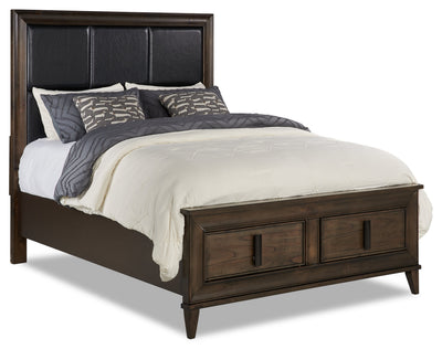 Kane Platform Storage Bed with Headboard & Frame, Vegan Leather, Brown - Queen Size | Lit plateforme de rangement Kane en cuir végétalien avec tête de lit et cadre de lit, brun - format grand lit