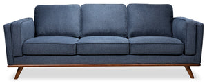 Sofa Kassia de Kort & Co. de 90,6 po en tissu d’apparence lin avec base et pattes en bois - bleu