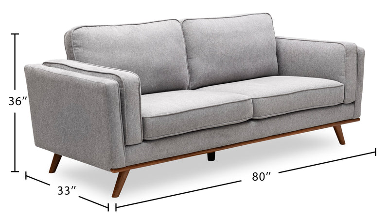 Sofa Kassia de Kort & Co. de 80 po de format condo en tissu d’apparence lin avec base et pattes en bois - gris