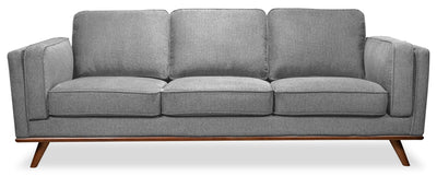 Kort & Co. Kassia 90.6" Linen-Look Fabric Sofa with Wood Base and Legs - Grey | Sofa Kassia de Kort & Co. de 90,6 po en tissu d’apparence lin avec base et pattes en bois - gris