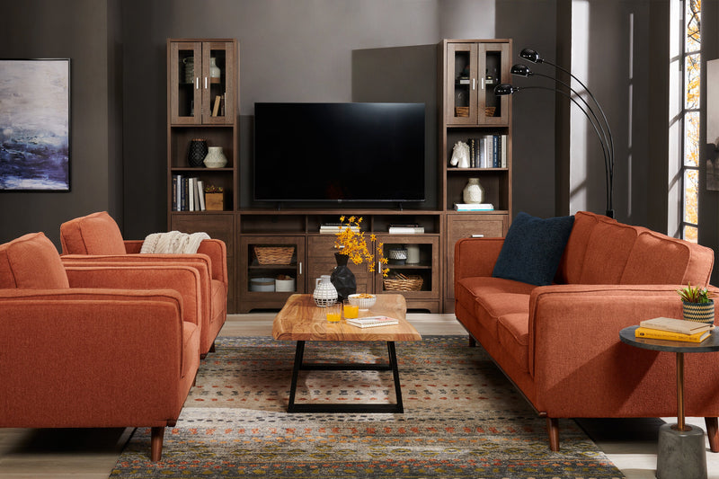 Sofa Kassia de Kort & Co. de 90,6 po en tissu d’apparence lin avec base et pattes en bois - orange