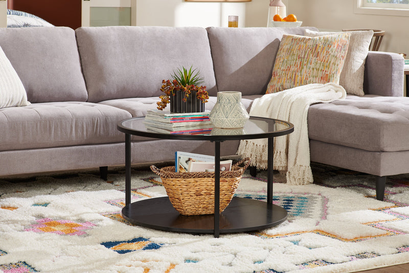 Table à café moderne Kendal ronde de 31,5 po avec dessus en verre - noire