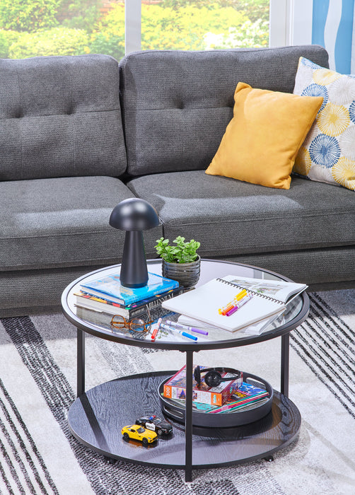 Table à café moderne Kendal ronde de 31,5 po avec dessus en verre - noire