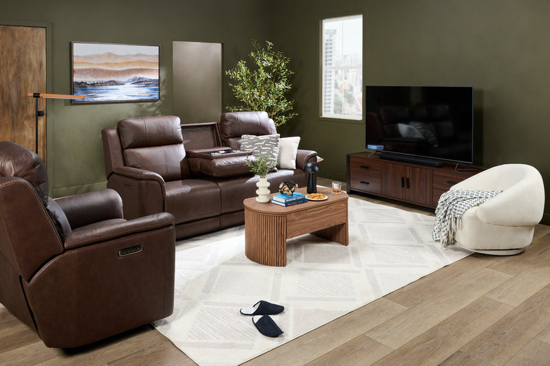 Meuble pour téléviseur moderne Ashton de 70 po avec rangement et système de gestion des câbles pour téléviseurs jusqu’à 80 po - noyer foncé et espresso