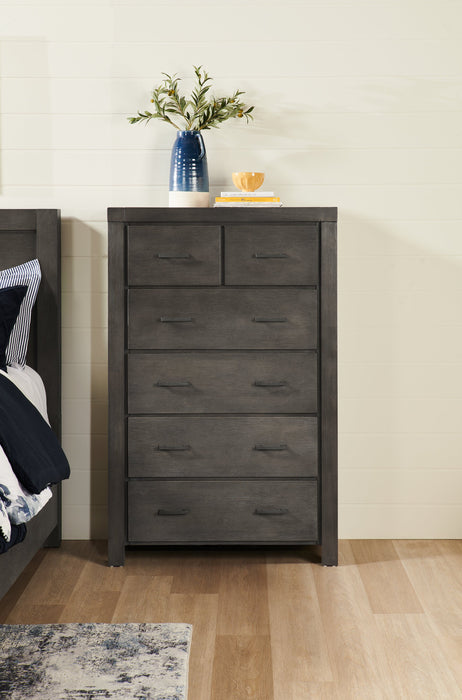 Commode verticale Koda de 36 po (L) x 56 po (H) à 6 tiroirs en acacia pour la chambre à coucher - grise