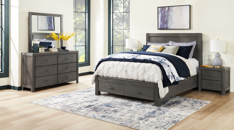 Commode Koda de 60 po (L) x 36 po (H) à 6 tiroirs en acacia pour la chambre à coucher - grise