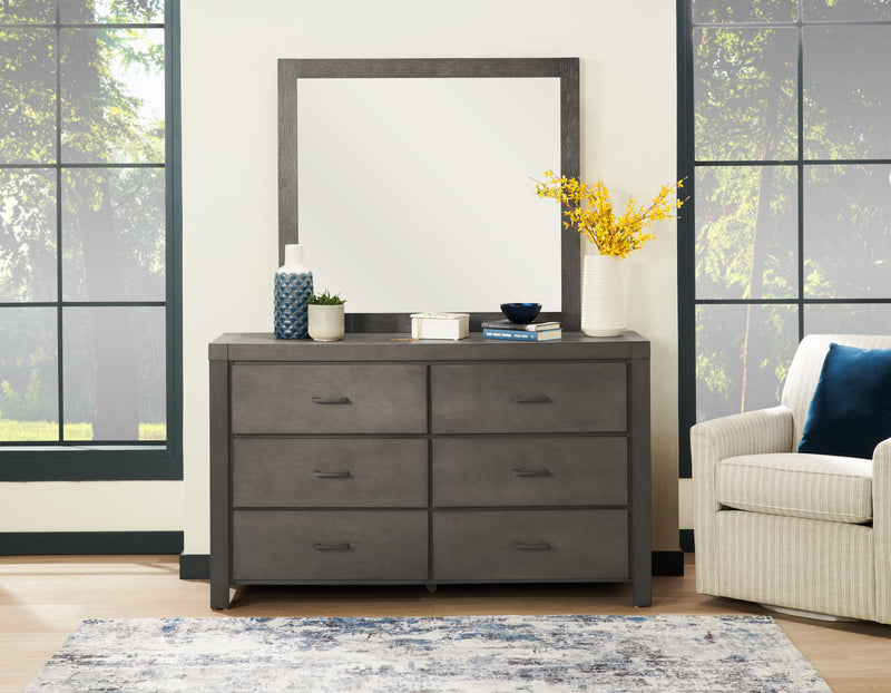 Commode Koda de 60 po (L) x 36 po (H) à 6 tiroirs en acacia pour la chambre à coucher - grise