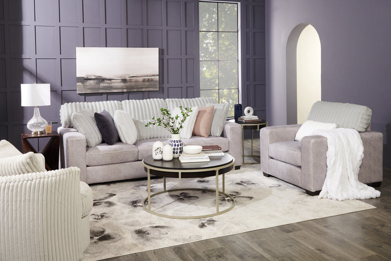 Fauteuil Koda de 41 po fabriqué au Canada en tissu de chenille et de fausse fourrure avec coussins amovibles - gris Paloma luxueux