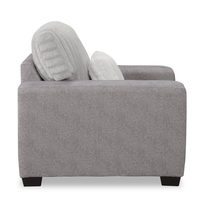 Fauteuil Koda de 41 po fabriqué au Canada en tissu de chenille et de fausse fourrure avec coussins amovibles - gris Paloma luxueux